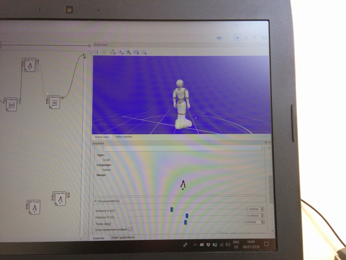 Behaviour authoring — the movement and dialogue steps were scripted in Python