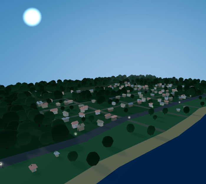 A generated village at midday